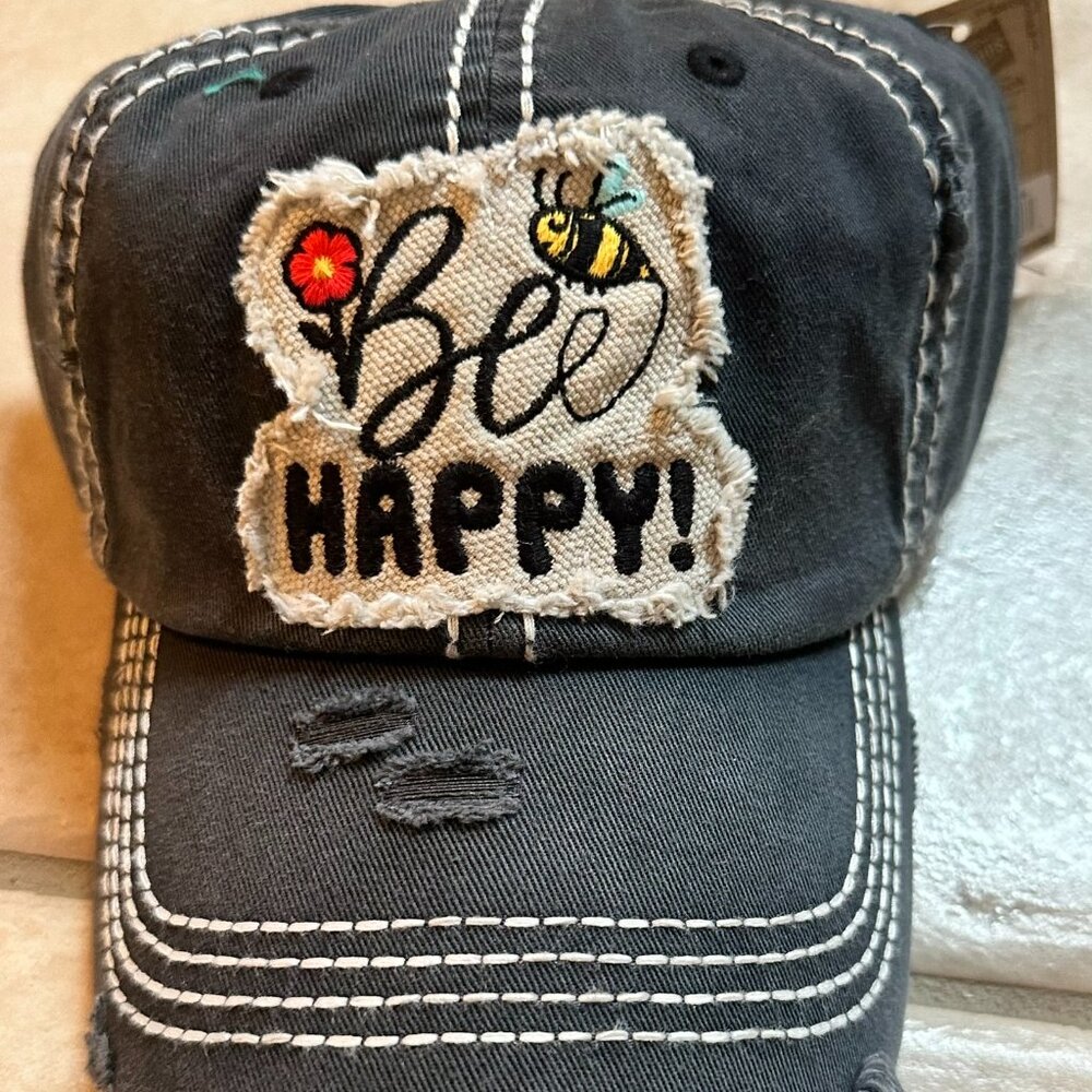 Kbethos Distressed Be Happy Womens Baseball Cap